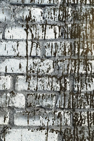 Bílé Špinavé Cihlové Stěny Textury Pozadí Zeď Nalitou Černou Barvou — Stock fotografie