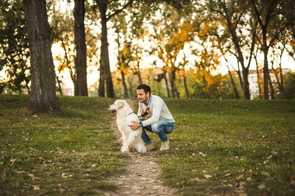 Гулять со своей собакой — стоковое фото