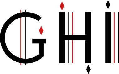 Kırmızı ve siyah yazı tipi (G, H, I)