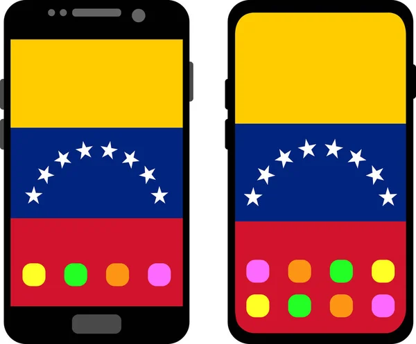 Dos Smartphones Negros Con Pantalla Inicio Fondo Pantalla Con Bandera — Vector de stock