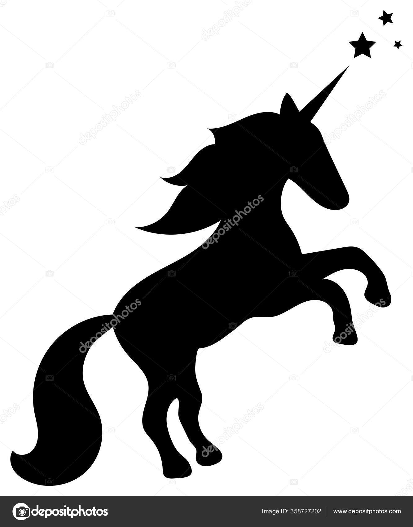 Interactie rem hop Zwarte Cartoon Silhouet Van Een Eenhoorn Paard Opgroeien Met Een  vectorafbeelding door © Tateva ⬇ Vectorstock #358727202