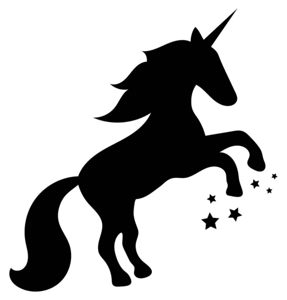 Schwarze Cartoon Silhouette Eines Sich Aufbäumenden Einhornpferdes Mit Fliegender Mähne — Stockvektor