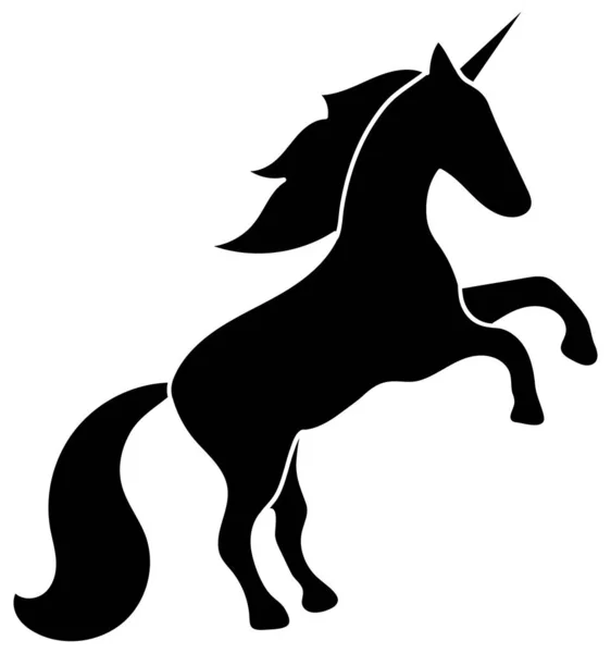 ユニコーンの馬の黒い漫画のシルエットは 流れるような男と空の輪郭線を内側に持ち上げる 白地だ ベクトルグラフィック イラスト — ストックベクタ