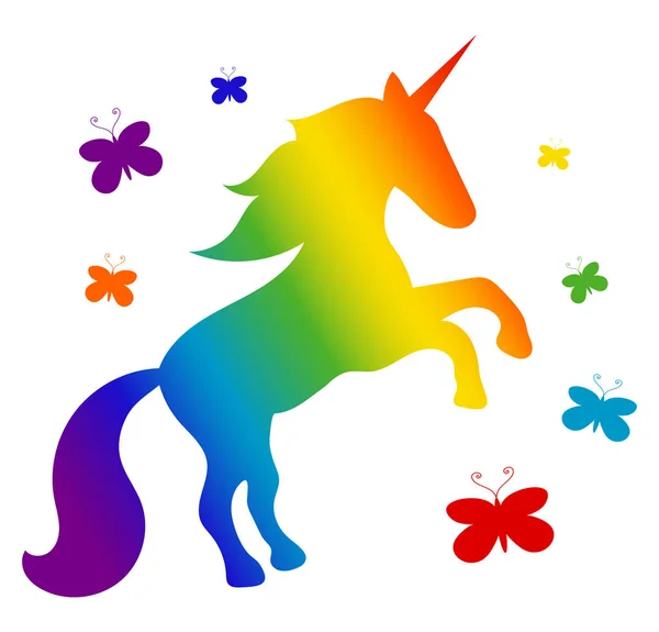 Regenboog Cartoon Silhouet Van Een Eenhoorn Paard Opgroeien Met Een — Stockvector