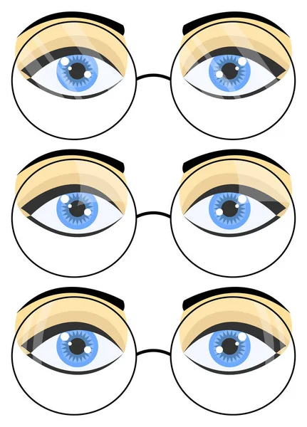Conjunto Tres Pares Hermosos Ojos Azules Femeninos Gafas Redondas Con — Archivo Imágenes Vectoriales