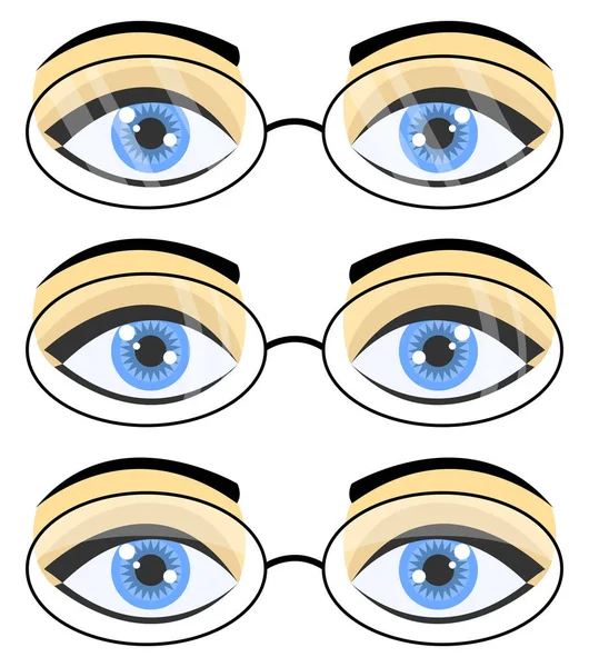 Conjunto Tres Pares Hermosos Ojos Azules Femeninos Gafas Ovaladas Con — Archivo Imágenes Vectoriales