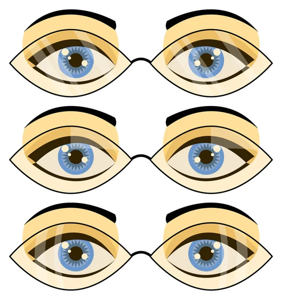 Conjunto Tres Pares Hermosos Ojos Azules Femeninos Gafas Alargadas Forma — Archivo Imágenes Vectoriales