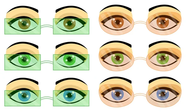 Set Hermosos Ojos Femeninos Azules Verdes Marrones Gafas Teñidas Con — Archivo Imágenes Vectoriales