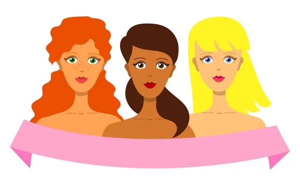 Drei Frauen Mit Langen Haaren Rotschopf Ingwer Mit Sommersprossen Braune — Stockvektor
