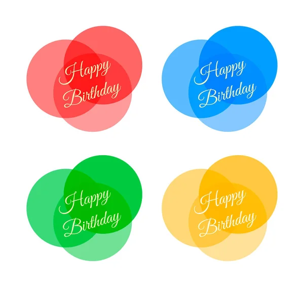 Set Four Colorful Transparent Icons Three Overlapping Circles Handwritten Lettering — Stock Vector