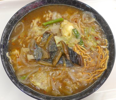 Yılan balığı erişte closeup Tayvan Restoran