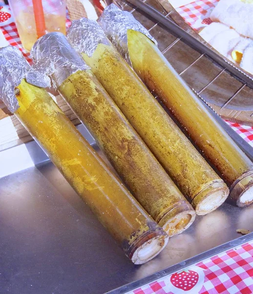 Rice cooked of bamboo tubes closeup — Stock Photo, Image