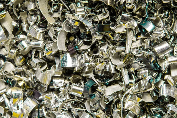 Raspas Metal Close Multicolorido Resíduos Após Processamento Broca Metal Para — Fotografia de Stock