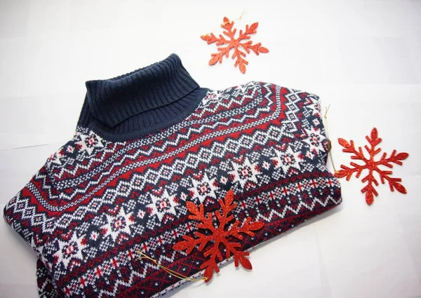 Sweater with ornament. Winter option. Warm thing for winter.