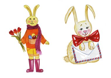 tavşan paskalya desenli suluboya