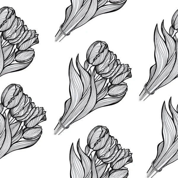 Шаблон Тюльпанов Белый Фон Изолировать Рисунок Объекта Лайнерами — стоковое фото