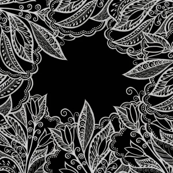 Kwiat Wzór Czarny Tło Izolować Obiekt Ramki — Zdjęcie stockowe
