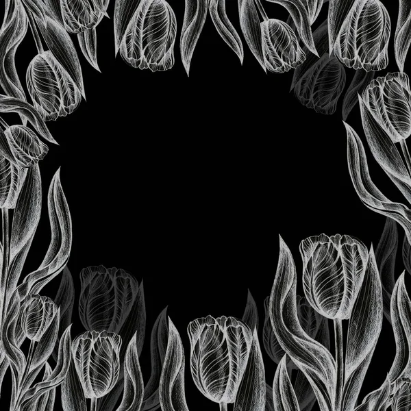 floral cards tulips pattern black background
