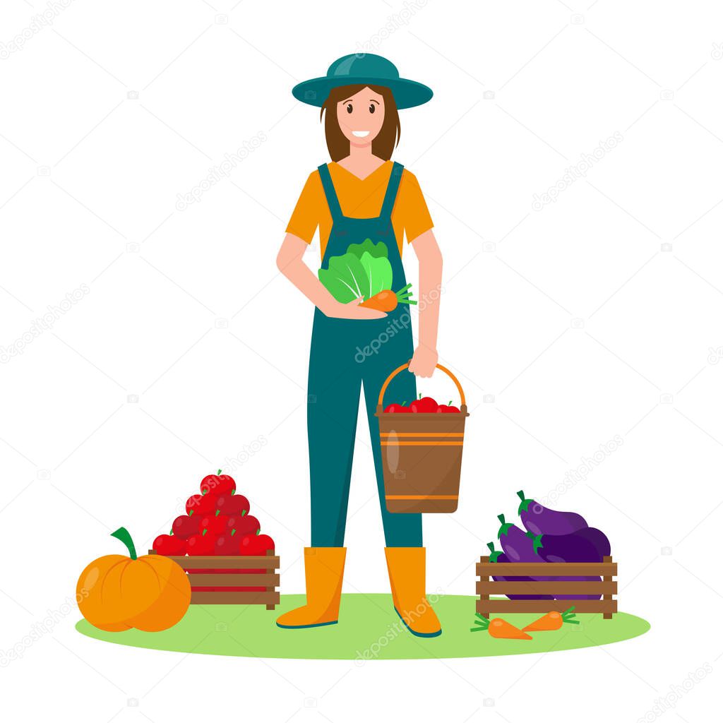 Young Woman With Vegetables Gardening Harvesting Or Farming Concept Design Vector Illustration Premium Vector In Adobe Illustrator Ai Ai Format Encapsulated Postscript Eps Eps Format