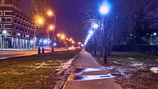 Amur Street Éjszaka Moszkva Alacsony Fény — Stock Fotó