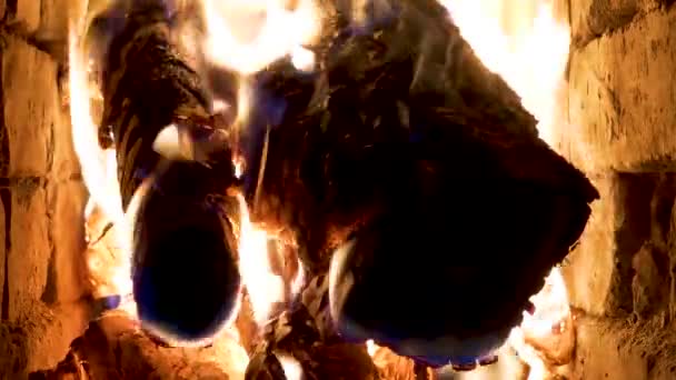 Spalanie Drewna Rosyjskim Kominku — Wideo stockowe