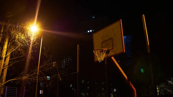 Anillo Baloncesto Noche Baja Luz —  Fotos de Stock