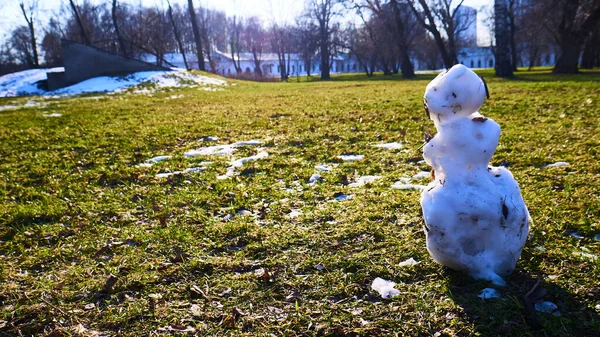 Schneemann Auf Dem Gras Der Farbe Des Parks — Stockfoto