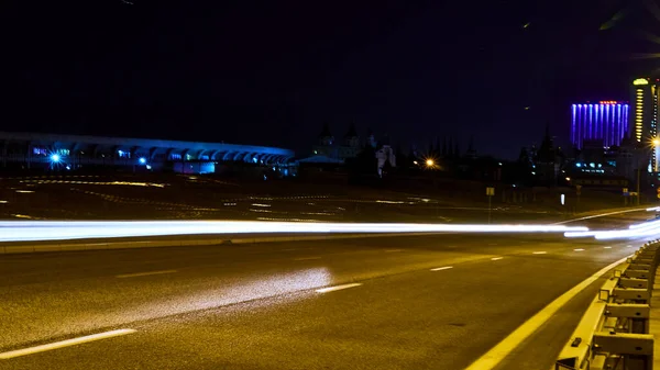 Długi Czas Ekspozycji Autostradzie Słabe Światło — Zdjęcie stockowe