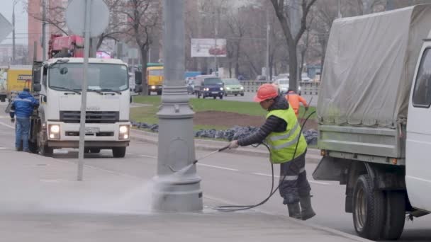 Tratamento Sanitário Câmera Lenta Pólos Leste Moscou Durante Quarentena Covid — Vídeo de Stock