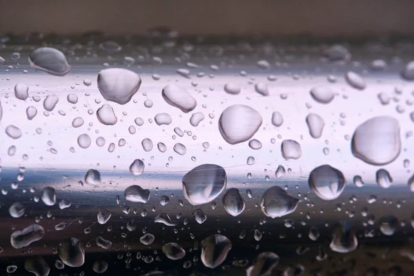 Drops Water Iron Pipe Macro — Stock Photo, Image