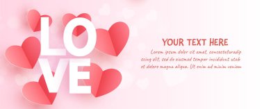 Kağıt kesiği ve zanaat tarzında kalbi olan sevgililer günü afişi..