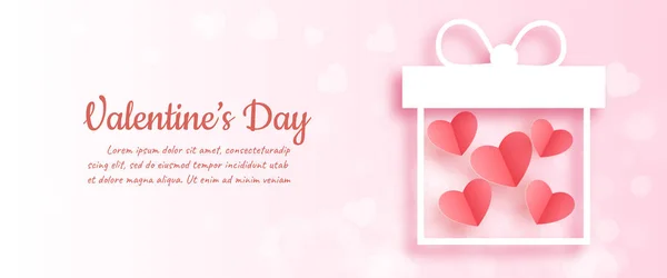 Valentine Day Banner Hearts Paper Cut Craft Style — Stock Vector