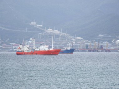 Kasvetli havada Baltık Denizi 'nde gemiler