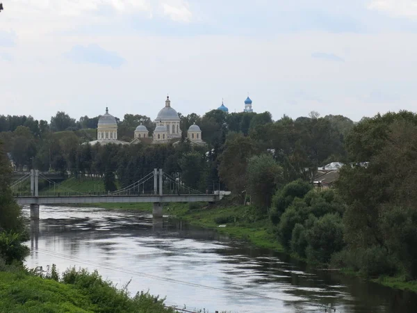 Torzhok Nyári Kilátás Folyóra — Stock Fotó