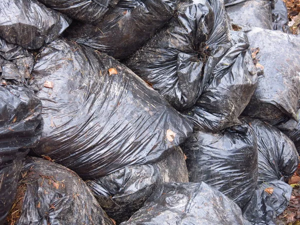 Sacos Lixo Preto Empilhados — Fotografia de Stock