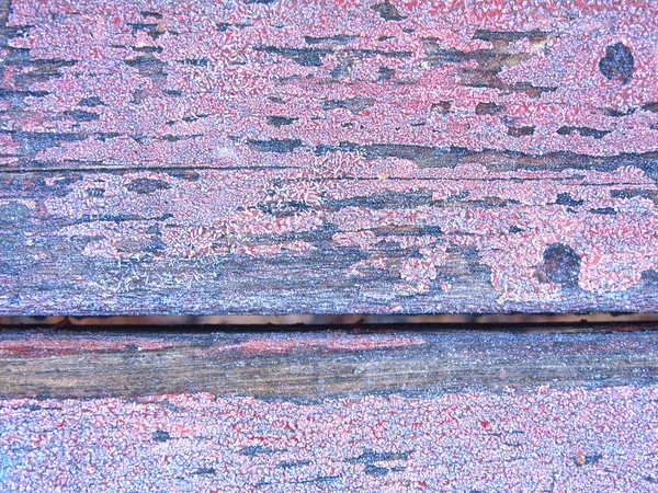 Blue Red Frosted Wooden Boards Peeling Paint — Stock Photo, Image