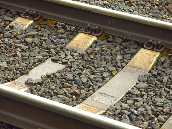 Steel Rails Rubble Sleepers — Stock Photo, Image