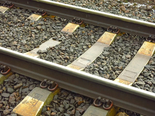 Steel Rails Rubble Sleepers — Stock Photo, Image