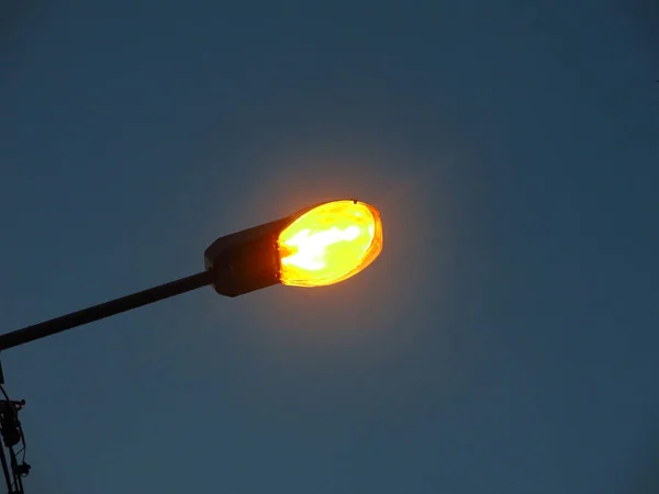 Burning Modern Street Lantern Background Blue Sky — Stock Photo, Image