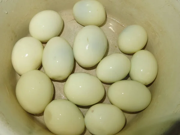 Peeled Boiled Chicken Eggs Shell Bowl — 스톡 사진