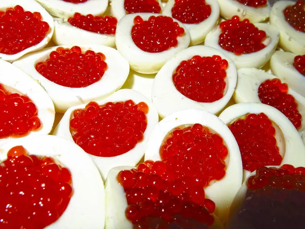 Red Fish Caviar Whites Boiled Eggs — Stock Photo, Image