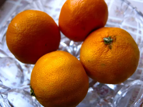 Tangerines Lie Crystal Vase Table — Stock Photo, Image