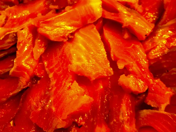 Dibantai Ikan Merah Ikan Trout Salmon Merah Muda Untuk Makan — Stok Foto