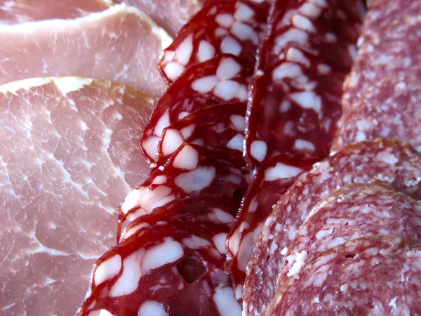 Plato Carne Casera Para Las Vacaciones Salchichas Salami Jamón — Foto de Stock