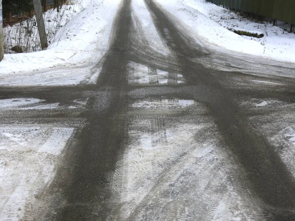 Перехрестя Чотирьох Доріг Взимку Сніг — стокове фото