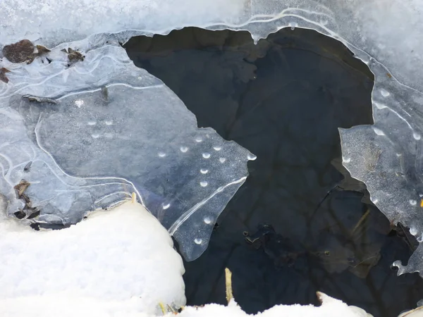春天用锋利的冰刃在沟里打洞 — 图库照片