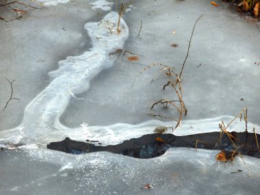 Erimiş buzun altında kış akıntısı akıyor.