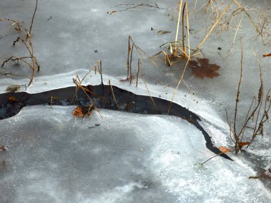 Erimiş buzun altında kış akıntısı akıyor.