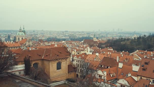 Beautiful view of red roofs in the city Prague from the Prague Castle, Czech Republic — Stock Video