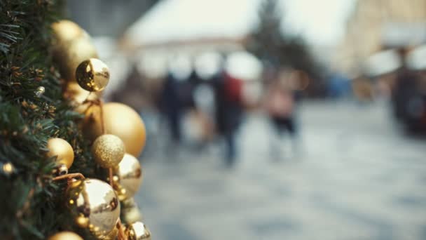 Światła miasta zima Boże Narodzenie udekorowane — Wideo stockowe